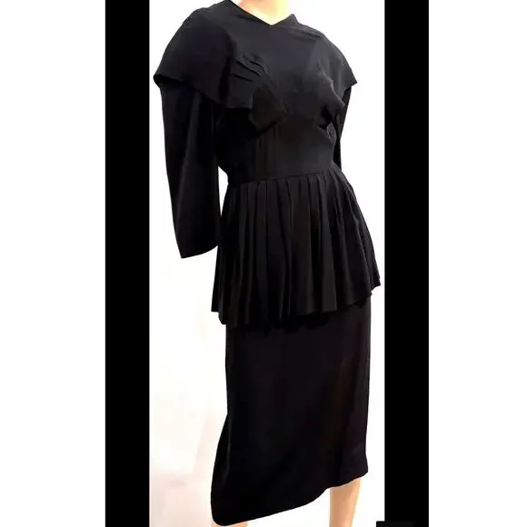 Vintage Junior Guild Original crepe black dress XS/S 1940's pristine - Picture 1 of 9